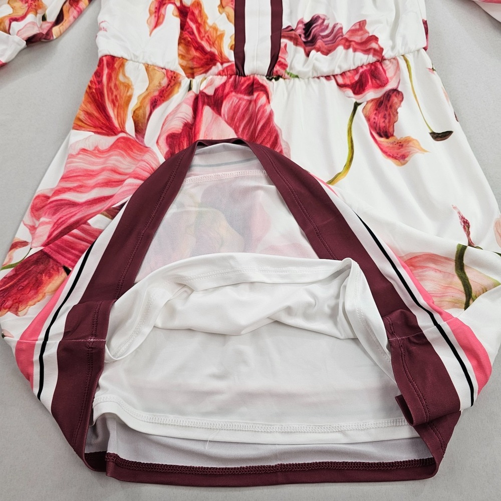 White House Black Market WHBM Floral V-Neck Tie Waist Mini Dress Red White S - Picture 7 of 13